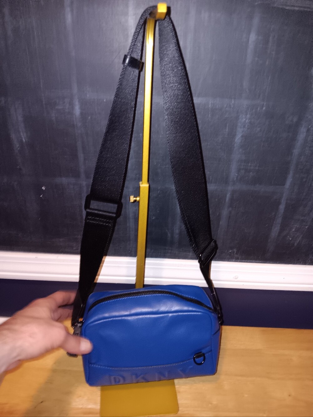 DKNY Blue Leather Crossbody Bag with Black Strap